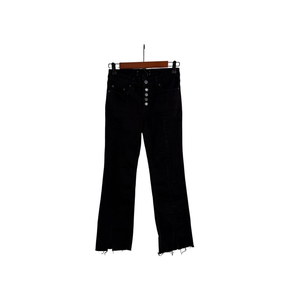 FREE PEOPLE We The Free Black Button Fly BOHO 90s Boot Cut Jeans Size Women's 25